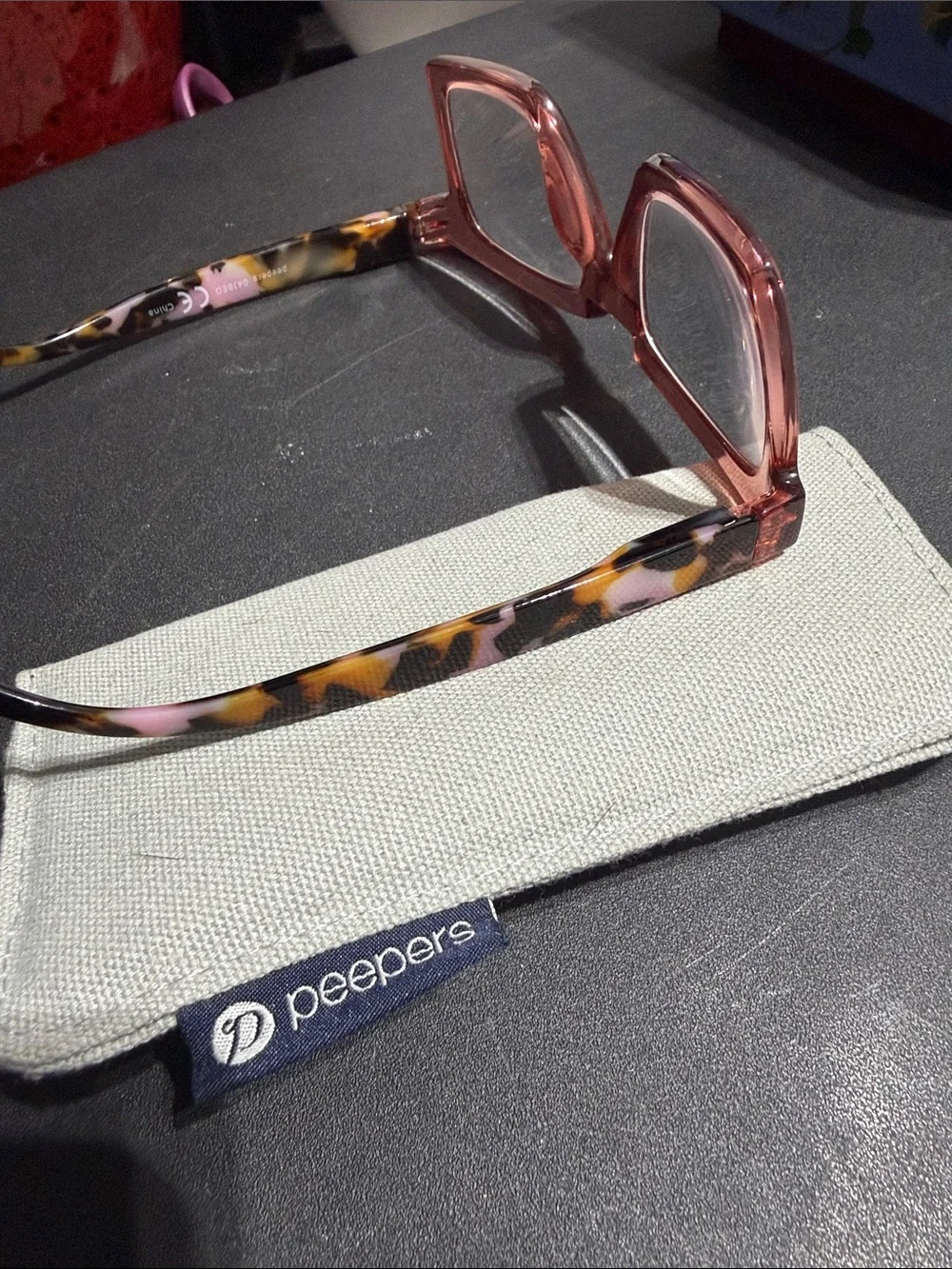 Womens PEEPERS Pink Square Reading Glasses with Tortoise Temples